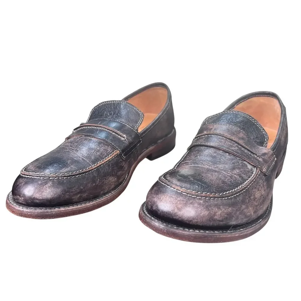 Bed Stu Reina Cobbler Series Handcrafted Black Wash Leather Loafers Size 9
